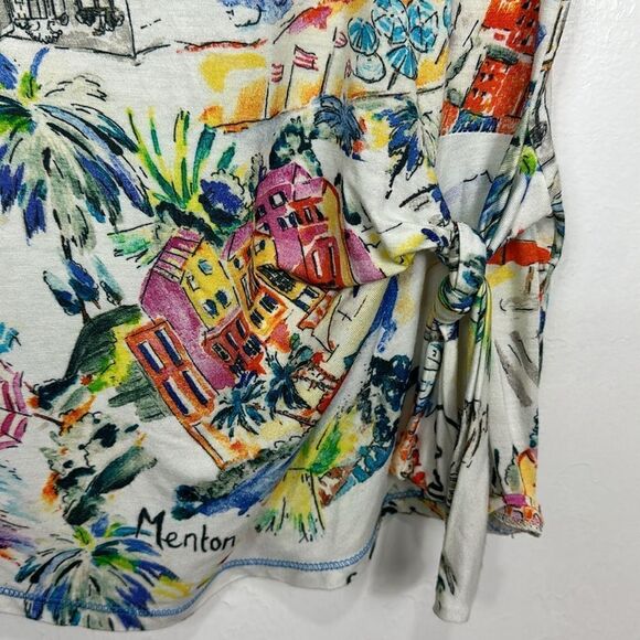 TINTA Lamia Knit V Neck French Sketch Tie Side T- Shirt Off White/Multi Size M - Picture 2 of 8